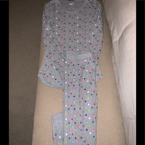 Old Navy Other - Old Navy gray thermal PJ SET with colored polka dot pattern { worn once }